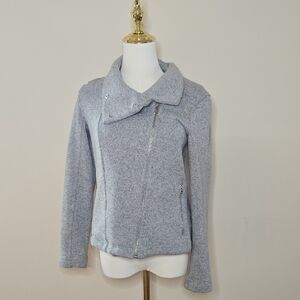 Old Navy Gray Moto Jacket XS, Athletic Knit Fleece Layer Athleisure Sporty Chic